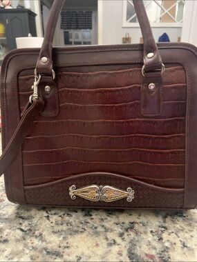 Marlo Handbag Structured Croc-Embossed Satchel in Deep Brown